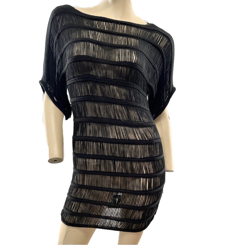 Staring at Stars- Black strappy see through swim cover up- small